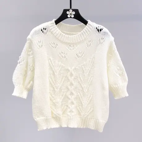 勾花镂空短袖针织衫女2023夏季新款设计感小众显瘦洋气打底衫上衣商品大图