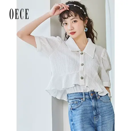 Oece设计感小众衬衫2022夏装新款女装法式气质小衫春短款衬衣上衣图片