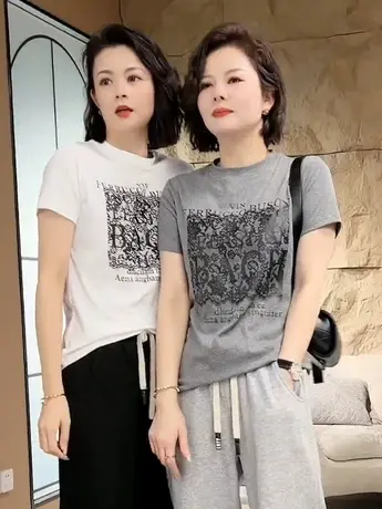 美式复古短袖t恤女夏季2023新款圆领宽松蕾丝印花设计感小众上衣商品大图