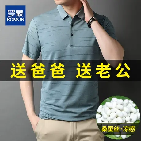 罗蒙冰丝短袖POLO衫男夏季莫代尔冰丝棉爸爸装T恤翻领桑蚕丝上衣图片