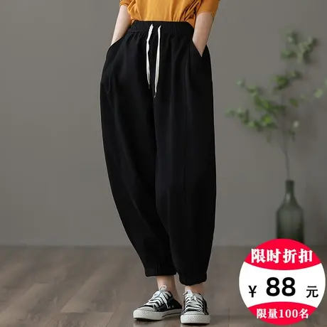 dza 高腰显瘦棕色休闲长裤女士秋季运动卫裤宽松阔腿裤直筒哈伦裤图片