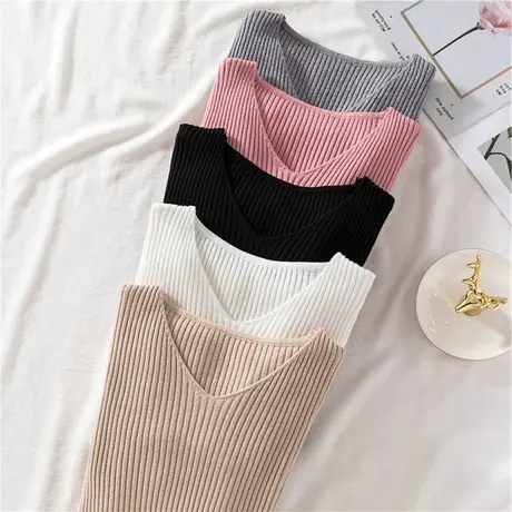 V领打底衫2023年春秋冬季新款内搭白色洋气羊绒毛衣针织衫女上衣图片