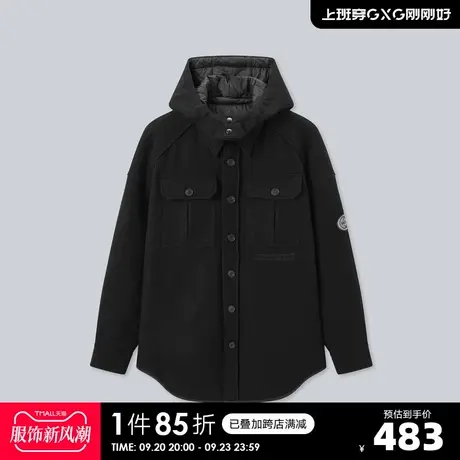 YATLAS亚锐男装2020冬季商场同款黑色连帽短款棉大衣男潮商品大图