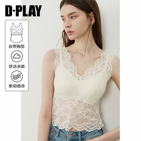 DPLAY【惠品】2025年夏季新款白色背心吊带女一体式胸垫蕾丝内衣图片