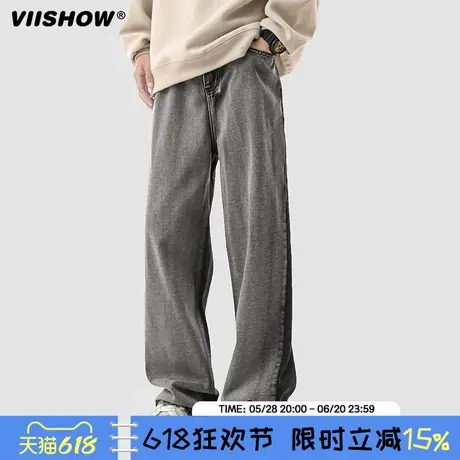 VIISHOW复古做旧直筒牛仔裤男四季牛仔高街痞帅裤子休闲阔腿长裤商品大图