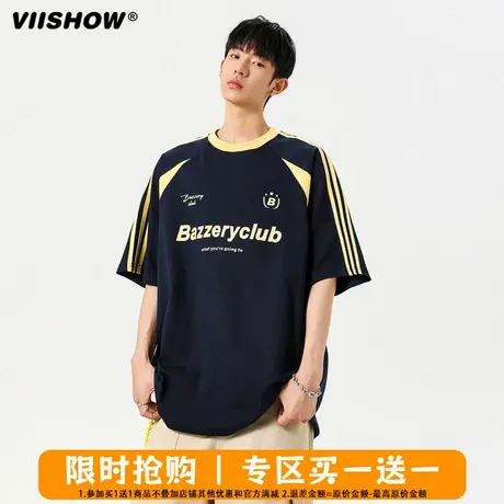 VIISHOW重磅拼色短袖t恤男2025新款夏季美式宽松百搭休闲半袖体恤商品大图