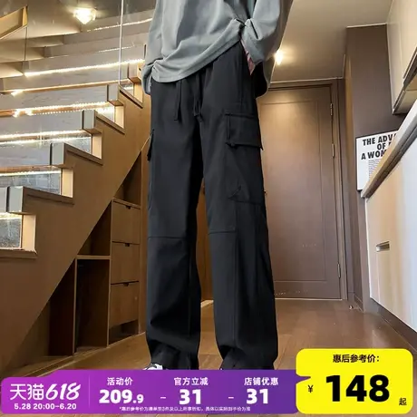 唐狮工装休闲裤男2024秋冬季新款潮流宽松直筒百搭纯色长裤子男GT商品大图