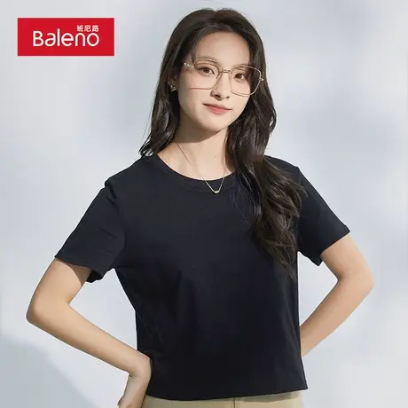 班尼路短袖t恤女2025新款夏季高级感纯棉短款上衣纯色宽松上装潮图片