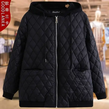 中年胖妈妈冬装大码轻薄羽绒棉服女2022新款宽松时尚连帽棉衣外套商品大图