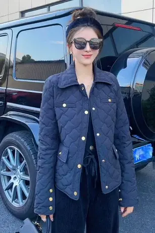 小香风轻薄羽绒棉服女短款2023新款秋冬小个子翻领时尚薄款棉衣潮商品大图