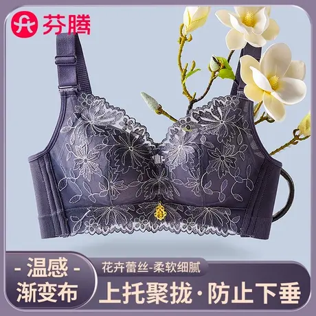 芬腾蕾丝内衣女大胸显小胸聚拢舒适无钢圈调整型上托收副乳文胸罩商品大图