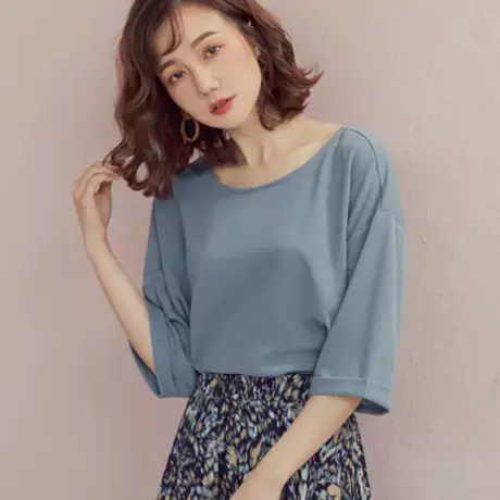 桔熊春秋季糖果色五分袖t恤慵懒通勤宽松套头上衣女装大码AB6282图片