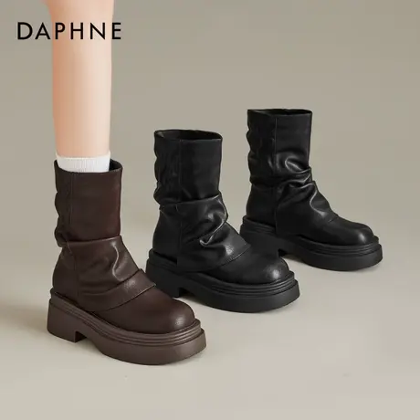 达芙妮裤管靴短靴子女夏2025新款厚底堆堆靴超火旅游美拉德骑士靴商品大图