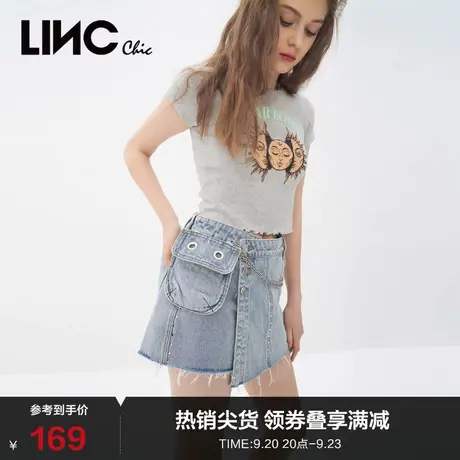 【商场同款】LINC金羽杰夏季浅蓝色工装洗水牛仔裤裙女S212DS318商品大图