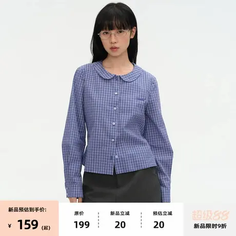 【8/07 0点新品9折】omont蛋挞家复古娃娃领狐狸刺绣格子衬衫秋图片