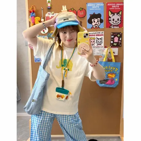 设计感印花短袖t恤女夏季新款宽松显瘦休闲百搭小个子纯棉上衣女商品大图