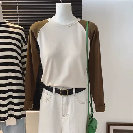 202新款插肩袖T恤女早秋修身显瘦洋气韩版内搭打底衫上衣体恤潮图片