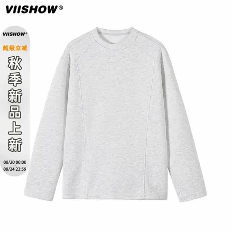VIISHOW美式潮牌解构拼接圆领长袖T恤男女秋季宽松情侣百搭上衣商品大图