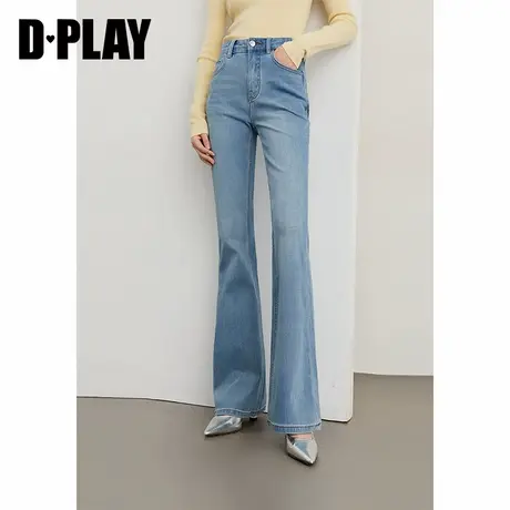 DPLAY2025年秋季新款蓝色微喇牛仔裤女水洗高腰裤子喇叭裤长裤图片