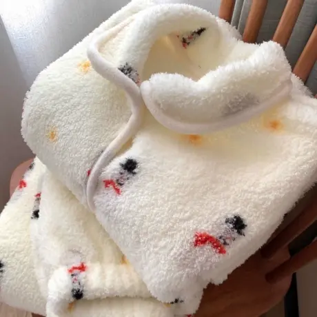 新款！秋冬加厚小雪人长袖长裤翻领睡衣可爱柔软保暖家居服商品大图