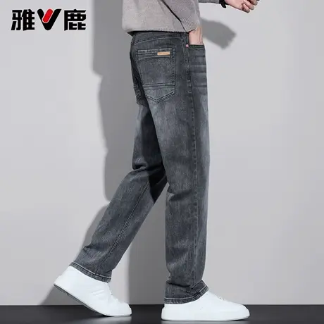 雅鹿2026秋冬季新款水洗磨白弹力牛仔裤男加厚加绒时尚显瘦长裤子商品大图