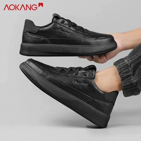 奥康男鞋2025新款秋季透气休闲鞋男士黑色皮鞋软底增高轻便板鞋图片