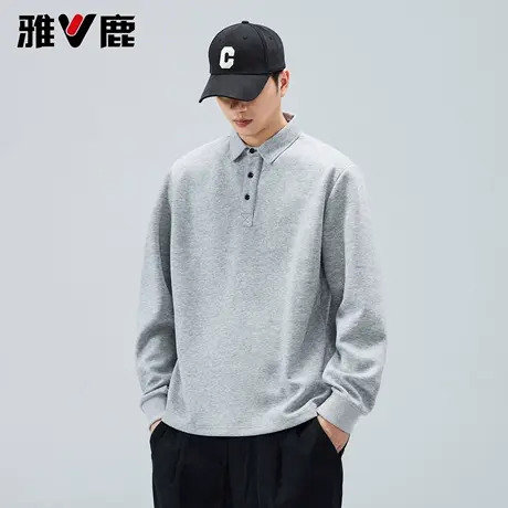 雅鹿套头翻领休闲卫衣2026春夏新款polo衫男青年高级感纯色打底衫商品大图