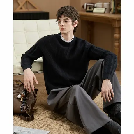 唐狮秋冬季新款圆领毛衣男款套头绞花毛线衫慵懒风宽松毛线衫TMTA商品大图