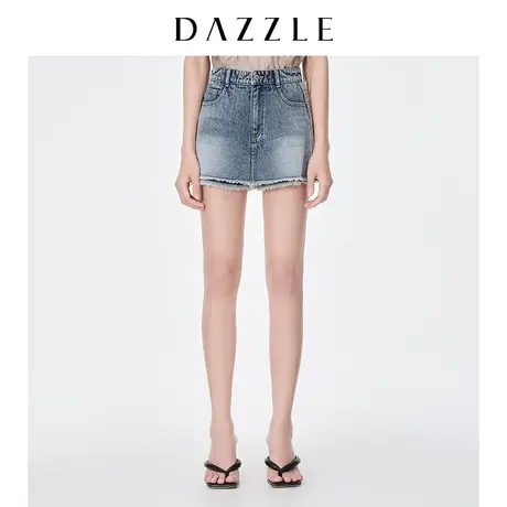 DAZZLE地素奥莱夏璀璨字母烫钻毛边牛仔短裤裙裤女商品大图