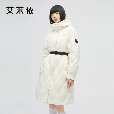 艾莱依新款时尚收腰白鸭绒羽绒服女装冬季长款设计感菱格轻奢外套商品大图