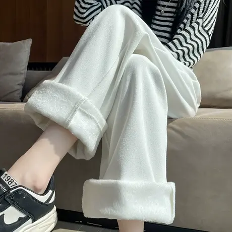 白色加绒阔腿牛仔裤女秋冬2023新款高腰垂感加长高个子窄版直筒裤图片