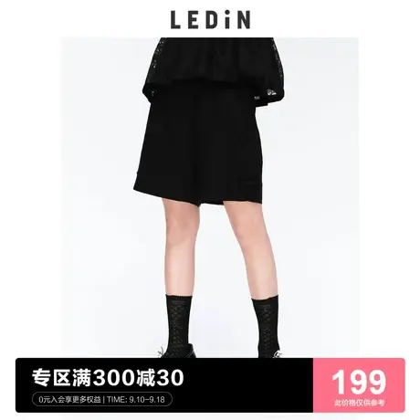 乐町黑色休闲裤女直筒宽松高局蝴蝶结短裤C1GCC2102商品大图