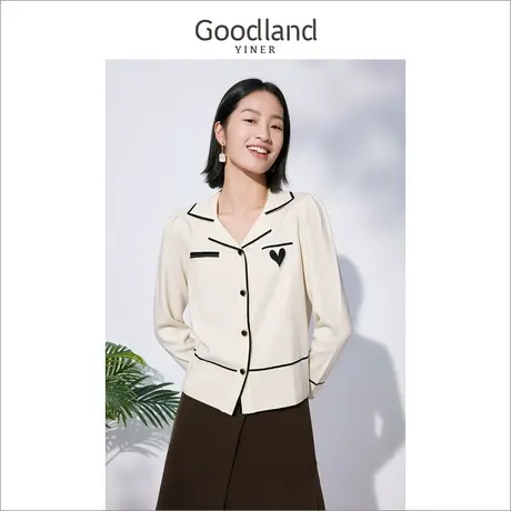 *Goodland美地女装冬季毛衣外套立体爱心polo针织开衫商品大图
