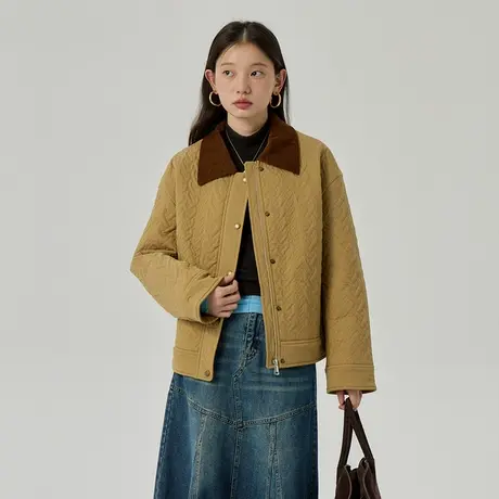 omont蛋挞家 复古绗棉外套女2023冬季新款撞色轻薄短款夹克棉服图片