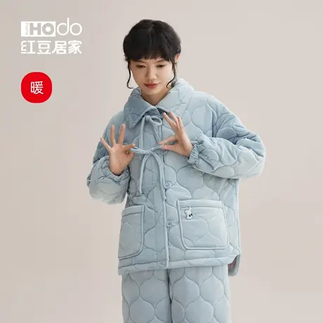 【暖感】红豆女士睡衣三层加厚夹棉珊瑚绒可外穿棉服家居服套装冬商品大图
