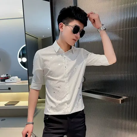 夏季男短袖衬衫短袖修身半袖中袖快手潮流个性帅气发型师ins衬衣商品大图