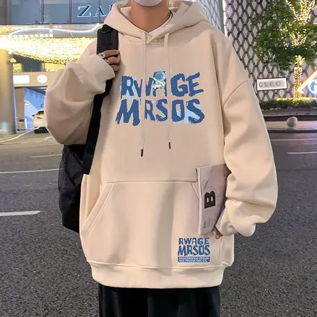 纯棉宽松连帽卫衣男春秋季潮牌oversize情侣帽衫2024新款男装外套商品大图