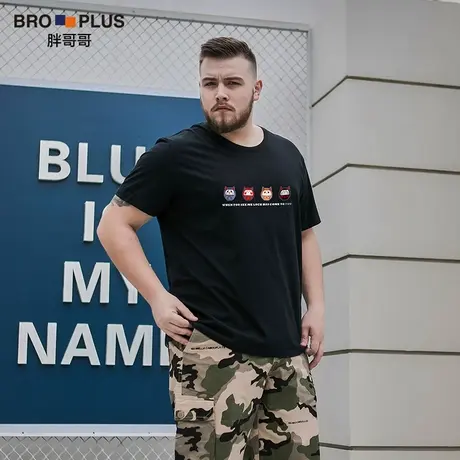 胖哥哥短袖男胖子2024新款夏季圆领宽松大码纯棉T恤加肥加大半袖图片