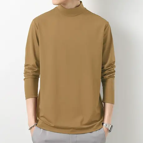 莫代尔长袖t恤男潮牌潮流半高领秋季小衫内搭中领打底衫纯色秋衣商品大图