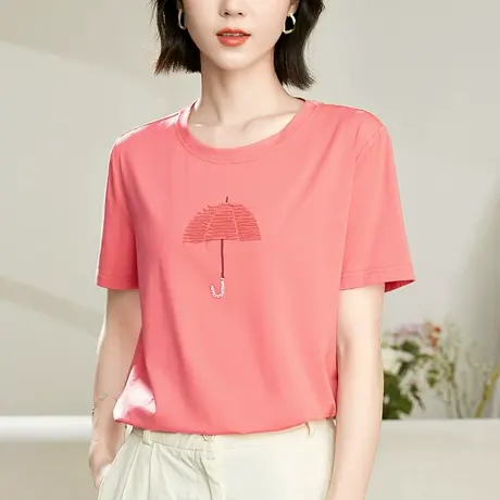 橙粉色t恤女2023年夏季新款时髦下摆开叉显瘦上衣冰丝棉宽松体恤商品大图