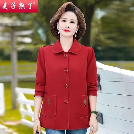 2023秋季新款中老年人女装纯色长袖风衣外套春小个子妈妈装上衣服图片