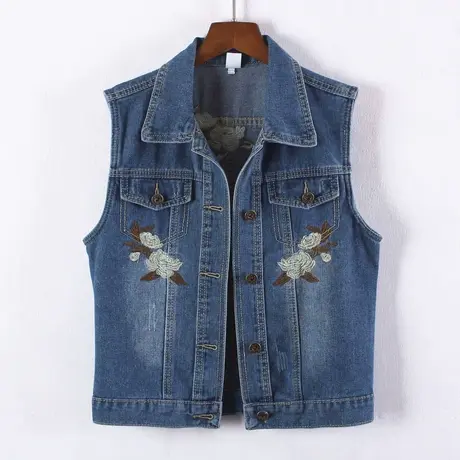 牛仔马甲女短款修身新款韩版潮显瘦春秋无袖外套背心坎肩绣花夏15商品大图