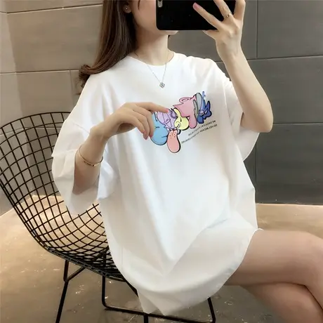 夏百搭2023新款卡通印花上衣韩版白色短袖t恤女网红洋气宽松体恤商品大图