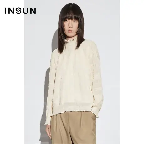 COVER2023春季压褶对条珠片绣花荷叶边衬衫图片