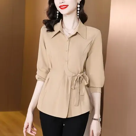 秋装2023新款时尚洋气长袖衬衫女减龄漂亮的女上衣遮肚显瘦打底衫商品大图