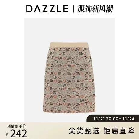DAZZLE地素奥莱土黄色减龄个性提花直筒针织半身裙短裙女图片