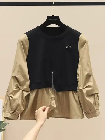 拼接马甲背心长袖衬衫假两件套女春秋季2023年新款设计感小众上衣商品大图