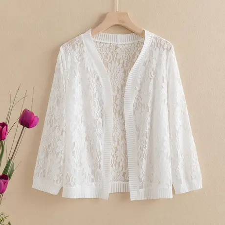 高档女士防晒衣女外套蕾丝开衫短款配裙小披肩女空调衫妈妈装新款图片