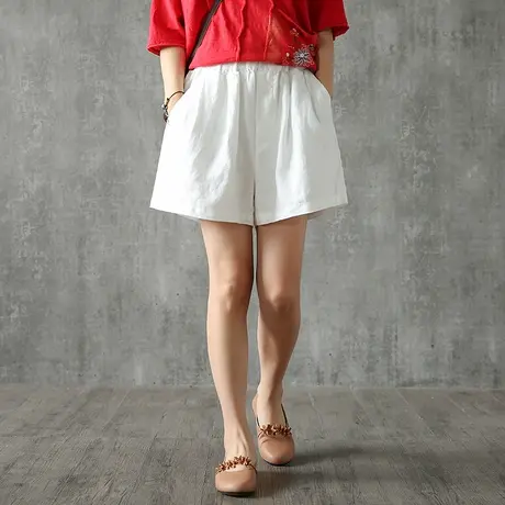 DZA复古宽松百搭中裤高腰亚麻阔腿短裤女2022新款棉麻休闲热裤子图片