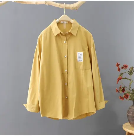 短款长袖衬衫女2024春秋新款贴布休闲衬衣百搭外穿上衣宽松打底衫商品大图